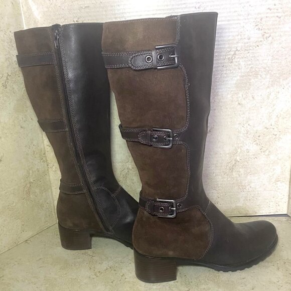 Ecco Womens Leather & Suede Knee-High Boots Buckle Accent Side Zipper Size 39 - Picture 4 of 11